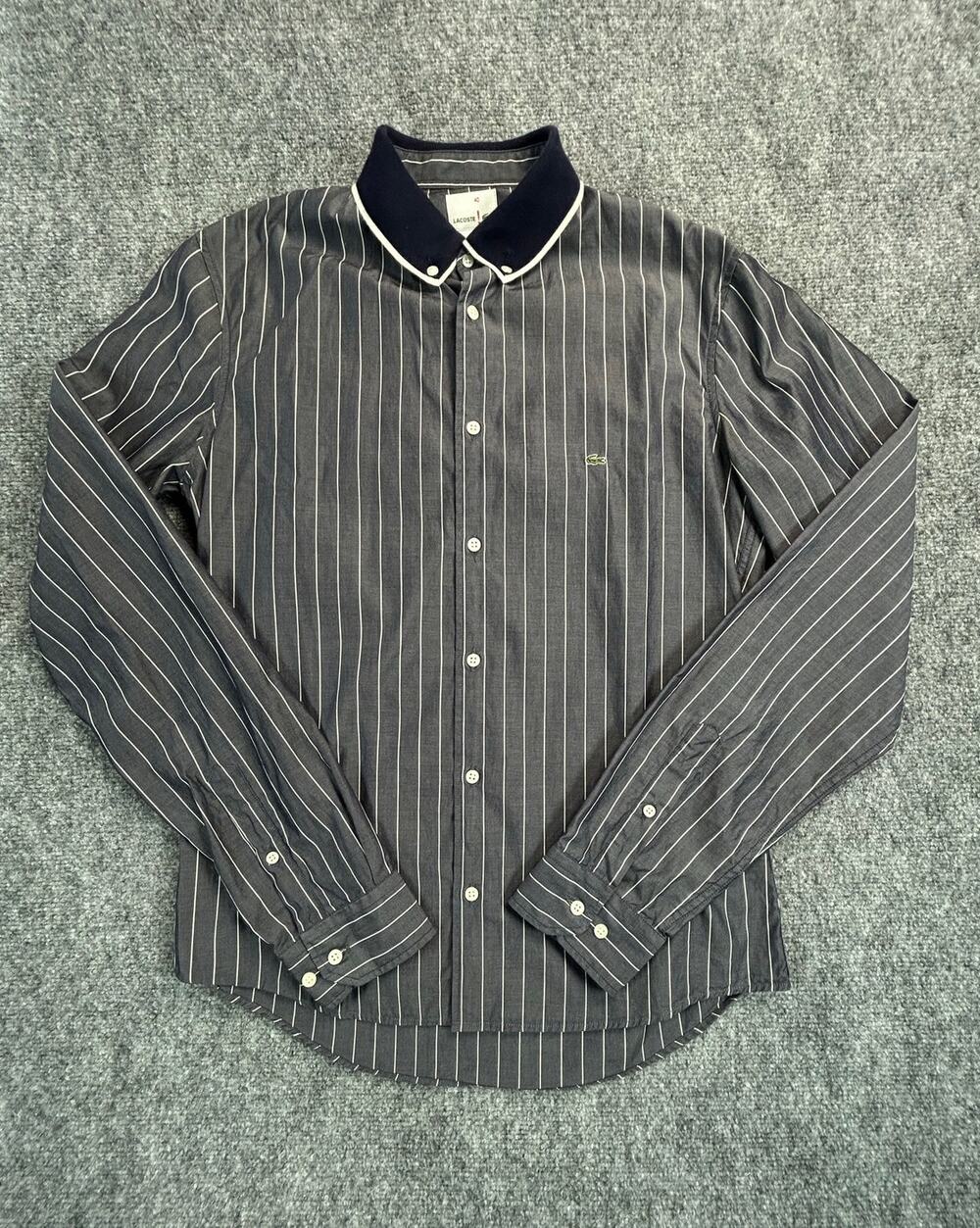 Vintage Lacoste Button Down Shirt Men's Medium Pinstripe Embroidered Croc Logo
